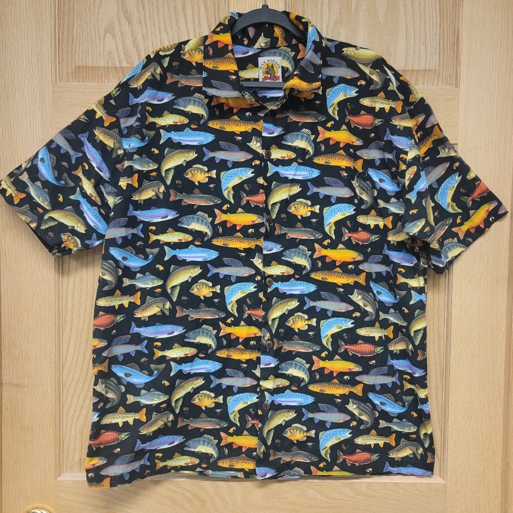 Max Boxxer Mens XL Colorful Fish & Lure Button Up Shirt Fishing Boating Florida